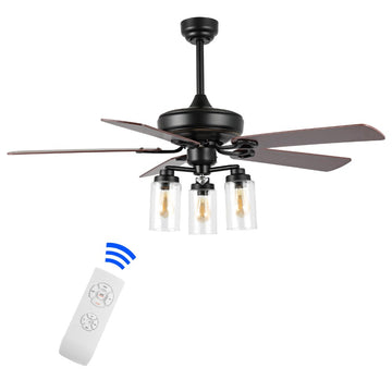 Lucas 52" Rustic Industrial Iron/Wood/Seeded Glass Mobile-App/Remote-Controlled LED Ceiling Fan - JONATHAN Y